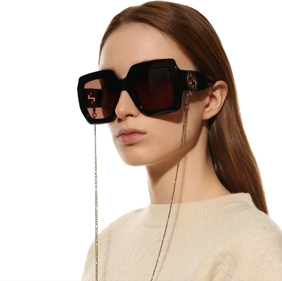 NEW GUCCI OVERSIZED SQUARE WOMEN'S SUNGLASSES WITH  GOLD CHAIN GG1022S 005 - Picture 5 of 14